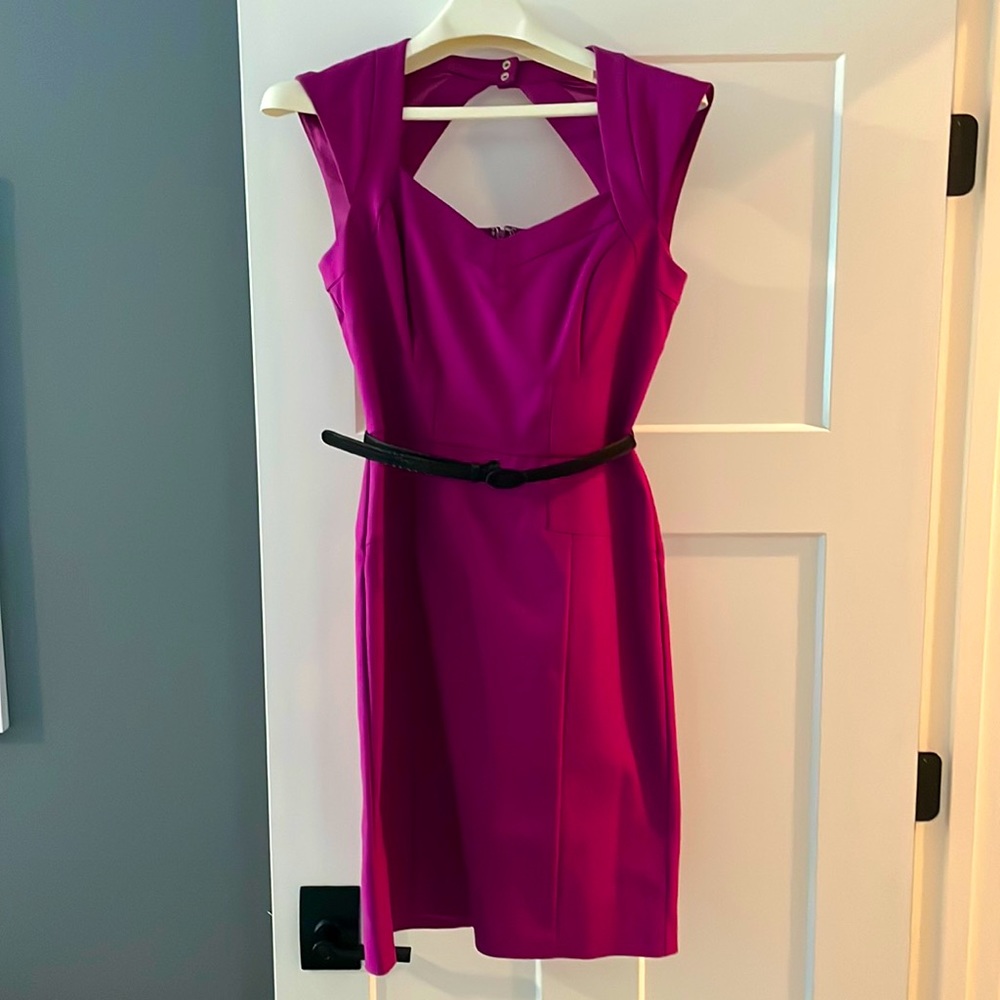 White House Black Market raspberry sweetheart neckline above the knee dress.